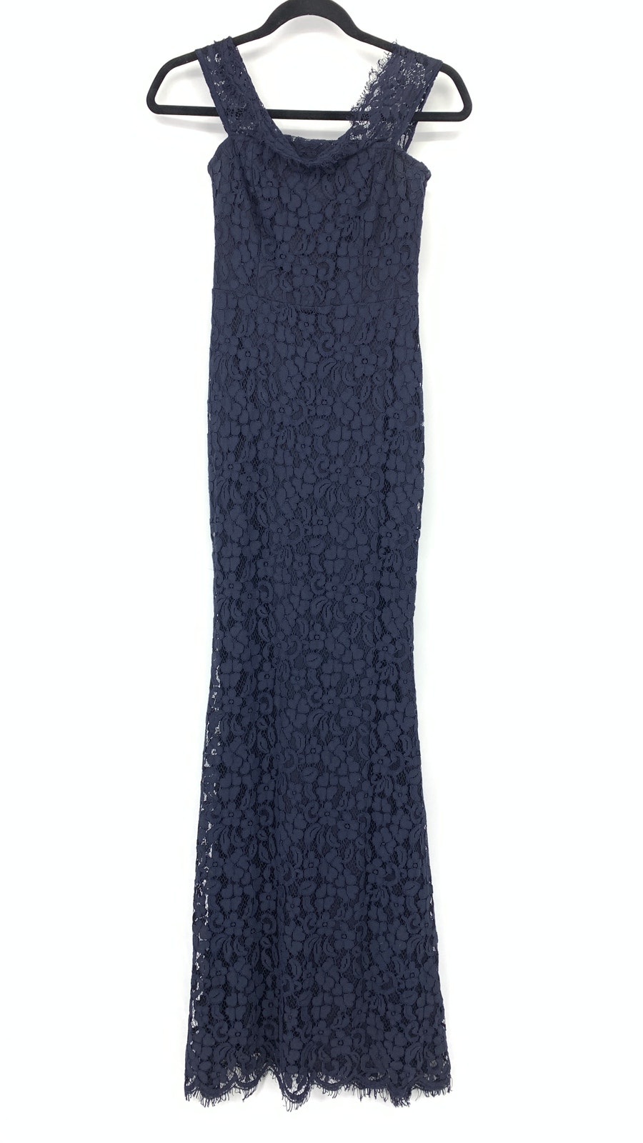 Lulus Floral Lace Maxi Gown Womens Size Xs Navy Blue Bodycon Mermaid Hem